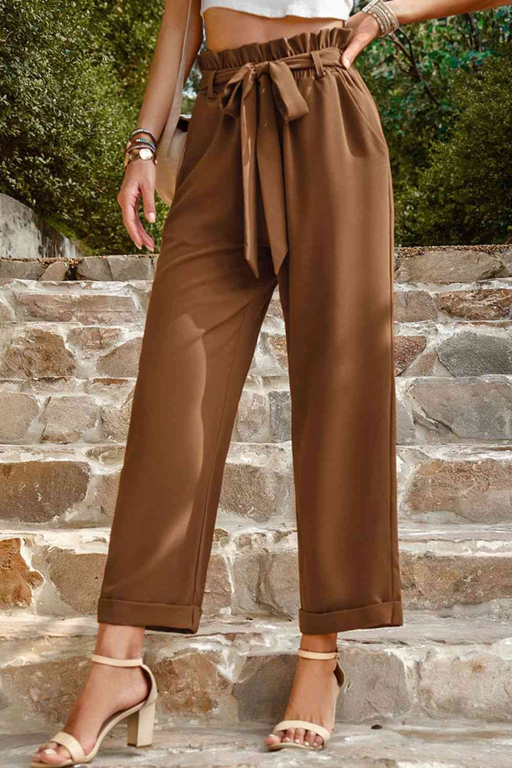 Tie Belt Paperbag Waist Straight Leg Pants | 1mrk.com