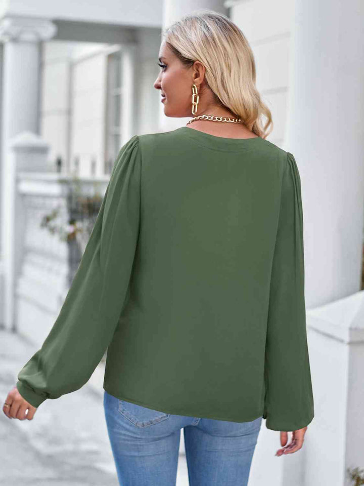 Notched Neck Puff Sleeve Blouse | 1mrk.com