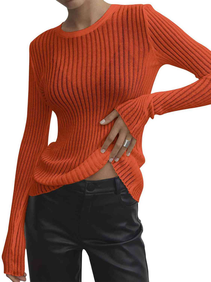 Round Neck Ribbed Knit Top | 1mrk.com