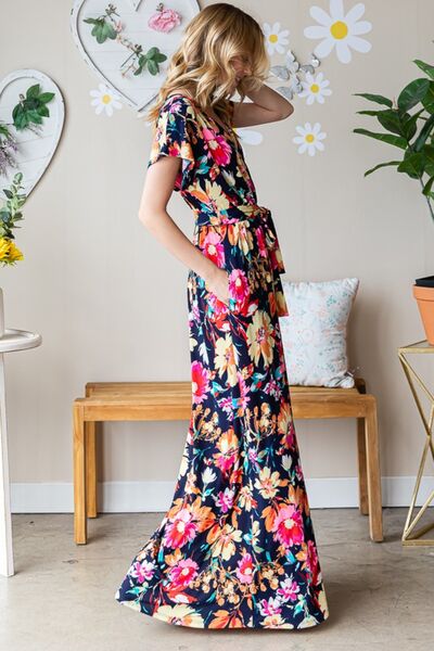 Heimish Full Size Floral Surplice Tie Waist Maxi Dress |1mrk.com