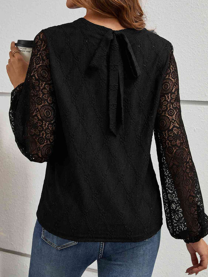 Round Neck Long Sleeve Blouse | 1mrk.com