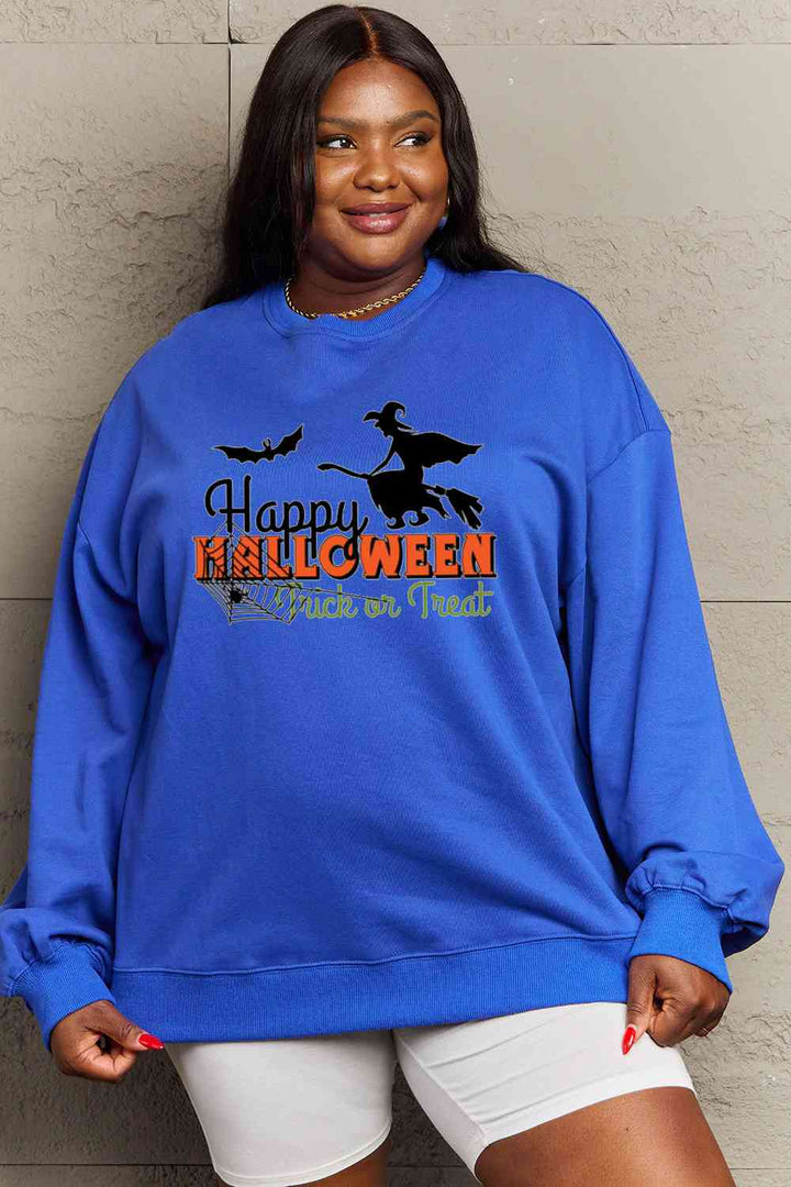 Simply Love Full Size HAPPY HALLOWEEN TRICK OR TREAT Graphic Sweatshirt |1mrk.com