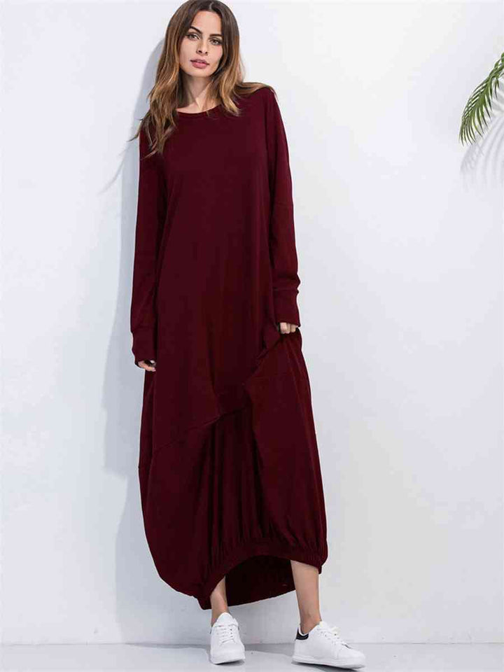 Full Size Round Neck Long Sleeve Sweatshirt Dress |1mrk.com