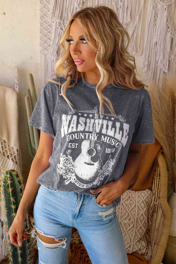 NASHVILLE COUNTRY MUSIC Graphic Round Neck Tee Shirt | 1mrk.com