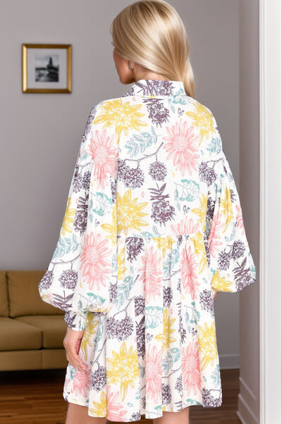 Printed Lantern Sleeve Mini Dress |1mrk.com