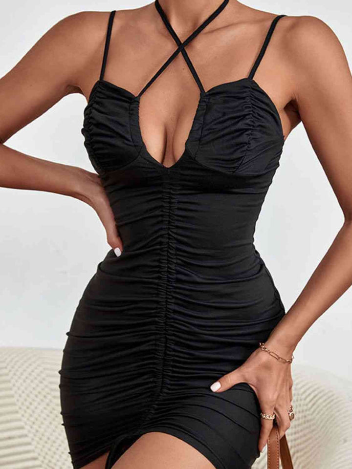 Drawstring Halter Neck Mini Dress | 1mrk.com