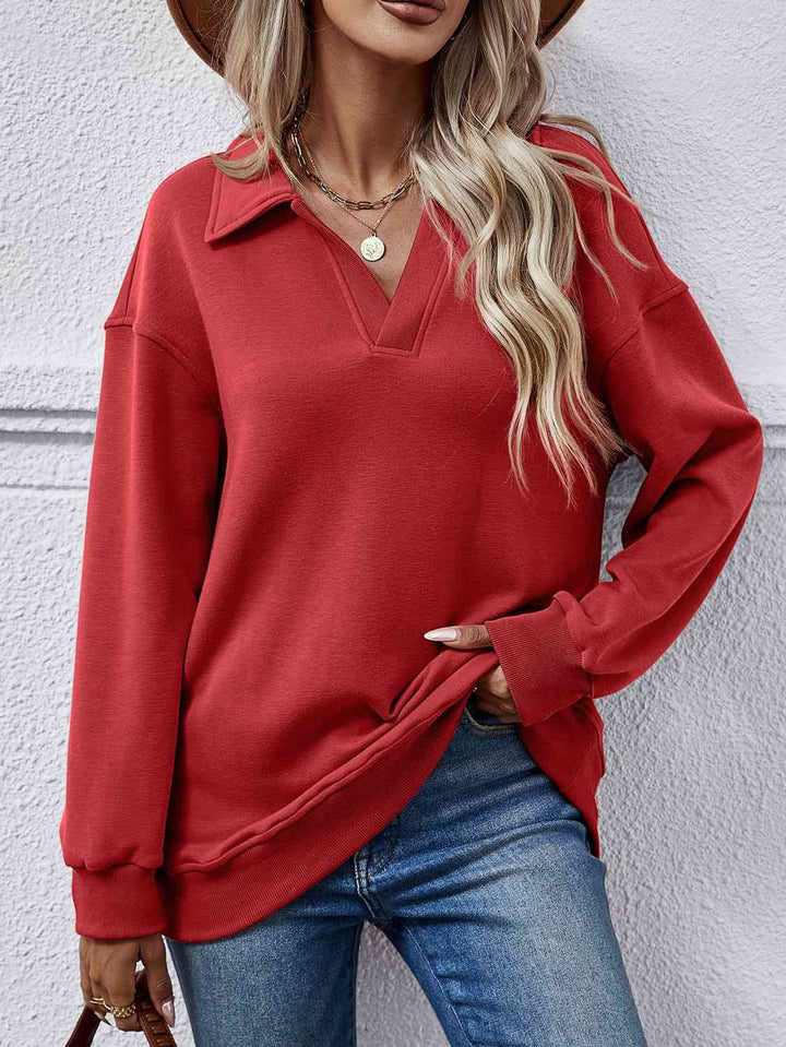 Collared Neck Dropped Shoulder Sweatshirt |1mrk.com