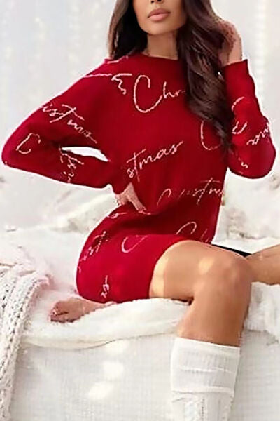 CHRISTMAS Letter Print Tunic Sweater Dress |1mrk.com