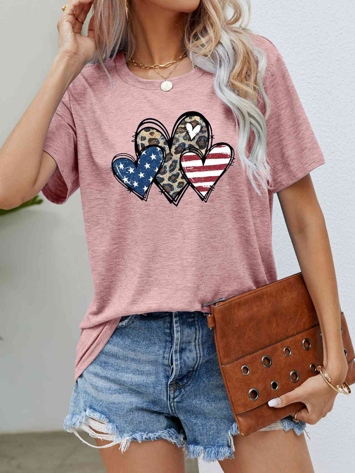 US Flag Leopard Heart Graphic Tee | 1mrk.com