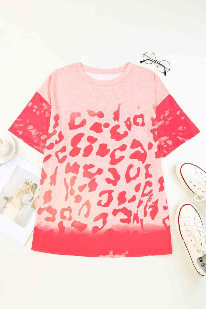 Leopard Round Neck Dropped Shoulder Long Tee | 1mrk.com