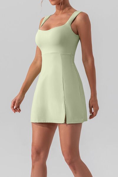 Square Neck Sleeveless Slit Mini Active Dress |1mrk.com