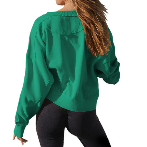 Round Neck Drop Shoulder Long Sleeve Sweatshirt |1mrk.com