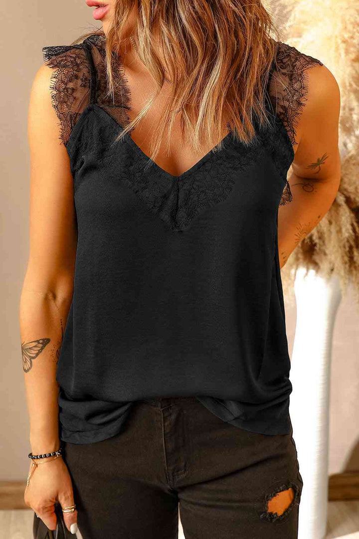 Eyelash Trim Spliced Lace Tank | 1mrk.com