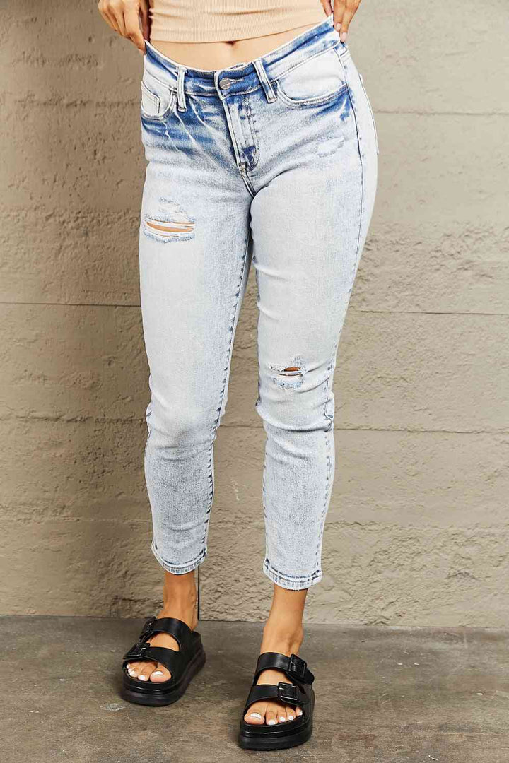 BAYEAS Mid Rise Acid Wash Skinny Jeans | 1mrk.com