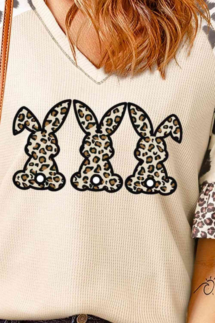 Easter Leopard Waffle-Knit Flounce Sleeve Top | 1mrk.com