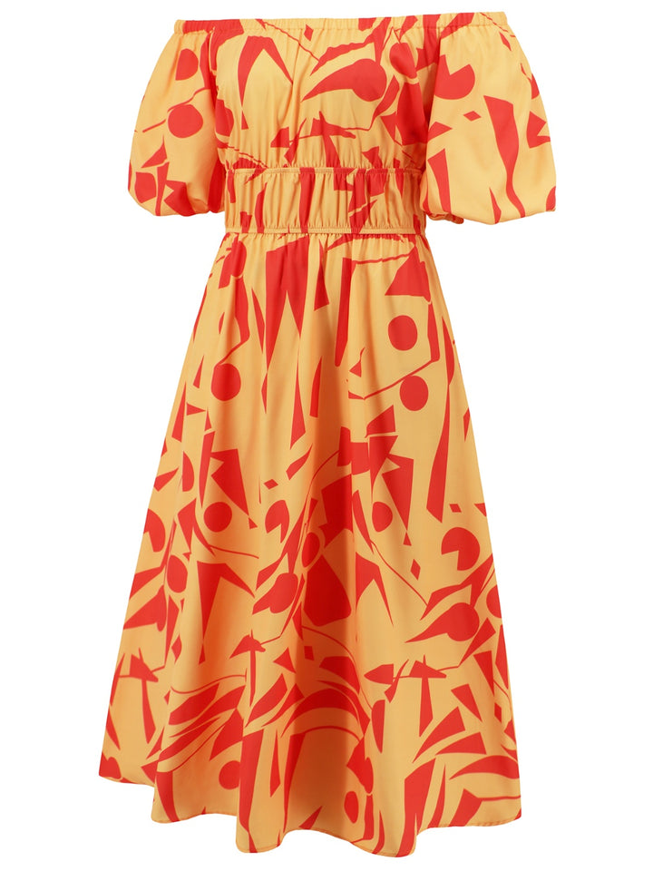 Printed Off-Shoulder Balloon Sleeve Dress | Trendsi