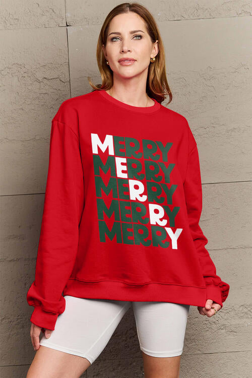 Simply Love Full Size MERRY Long Sleeve Sweatshirt |1mrk.com