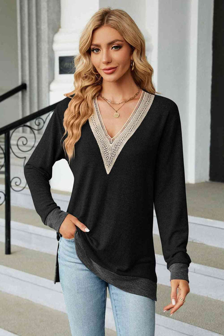 V-Neck Long Sleeve T-Shirt | 1mrk.com