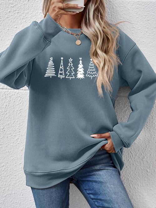 Christmas Tree Graphic Drop Shoulder Sweatshirt |1mrk.com