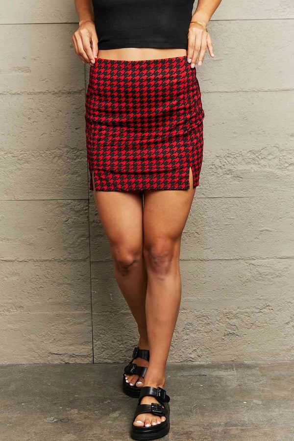 Houndstooth Slit Mini Skirt |1mrk.com