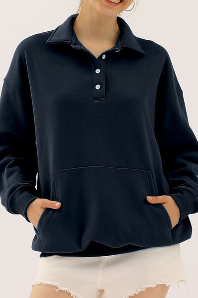 Ninexis Full Size Quarter-Button Collared Sweatshirt |1mrk.com