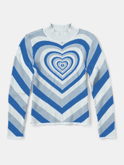 Heart Mock Neck Long Sleeve Sweater |1mrk.com