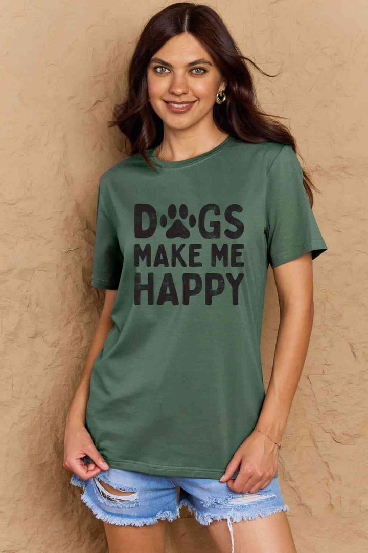 Simply Love Full Size DOGS MAKE ME HAPPY Graphic Cotton T-Shirt | 1mrk.com