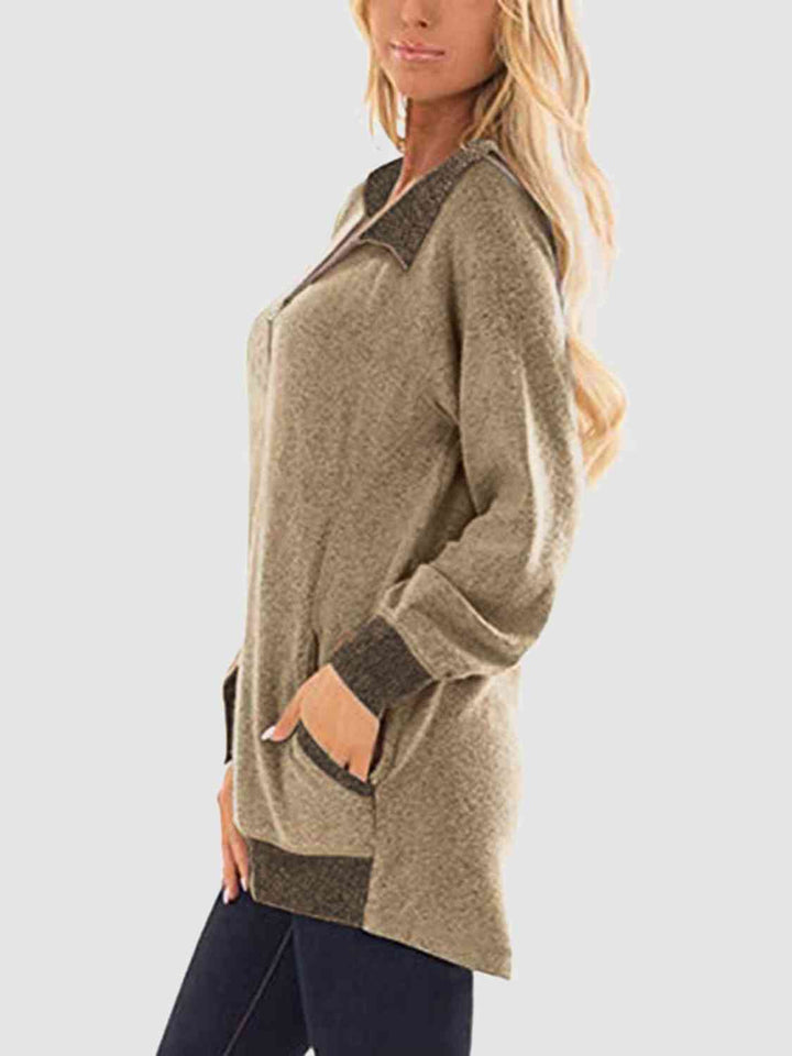 Contrast Half Zip Sweatshirt with Pockets |1mrk.com