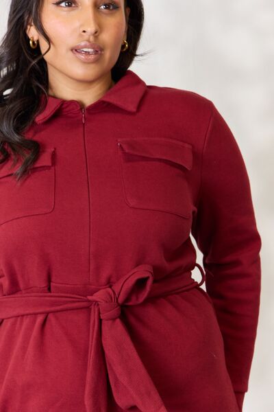 Culture Code Full Size Tie Front Half Zip Long Sleeve Shirt Dress | 1mrk.com