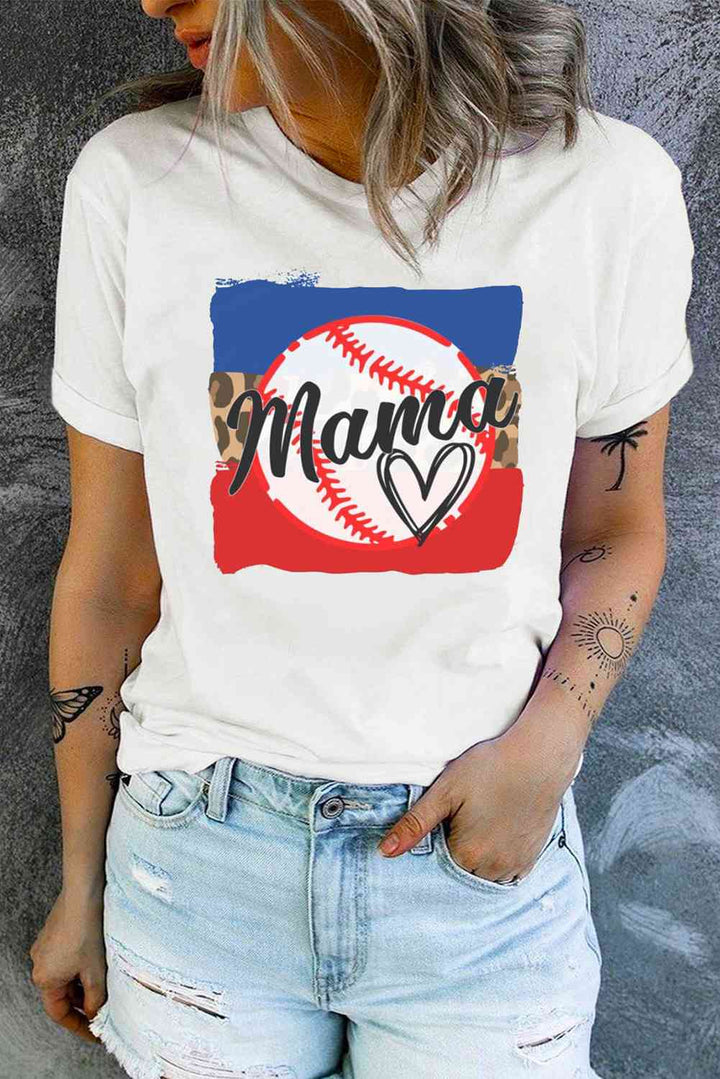 MAMA Heart Graphic Round Neck T-Shirt | 1mrk.com