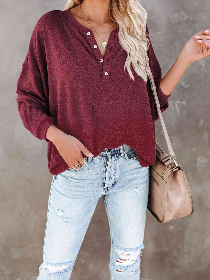 Buttoned Drop Shoulder Top | 1mrk.com