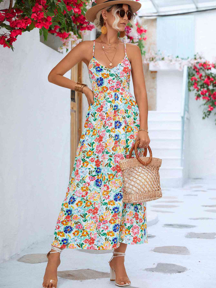 Floral Crisscross Backless Split Dress |1mrk.com