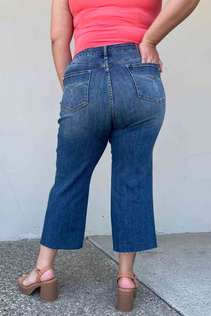 Judy Blue Renee Full Size Medium Wash Wide Leg Cropped Jeans | 1mrk.com