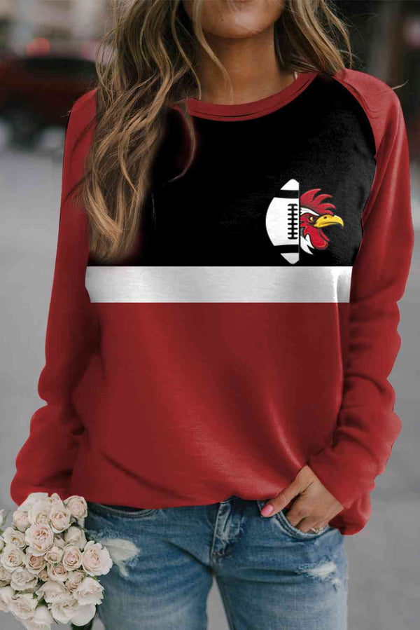 Round Neck Long Sleeve Graphic Sweatshirt |1mrk.com