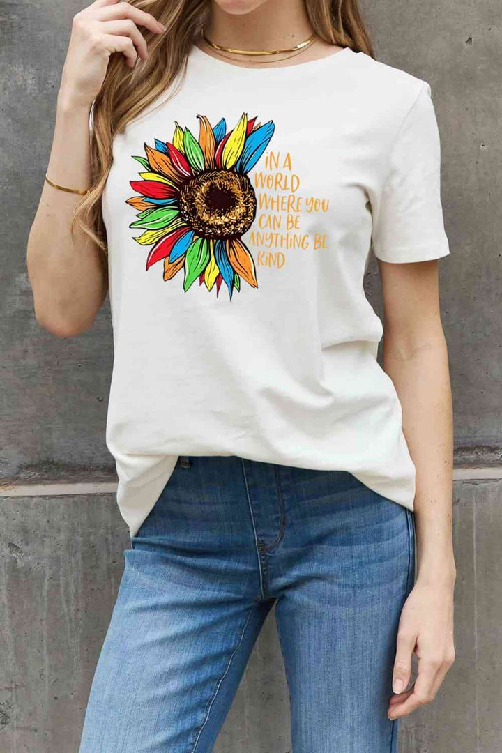 Simply Love Full Size Flower Slogan Graphic Cotton Tee | 1mrk.com