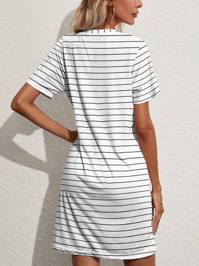 Pocketed Striped Round Neck Short Sleeve Dress | Trendsi