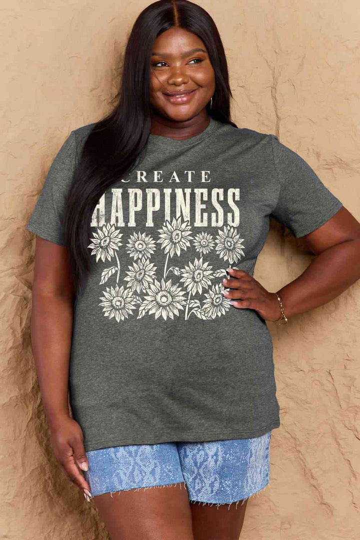 Simply Love Full Size CREATE HAPPINESS Graphic Cotton T-Shirt | 1mrk.com