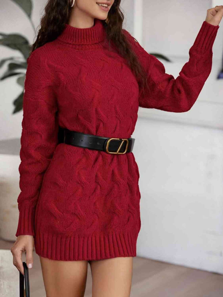 Cable-Knit Turtleneck Sweater Dress |1mrk.com