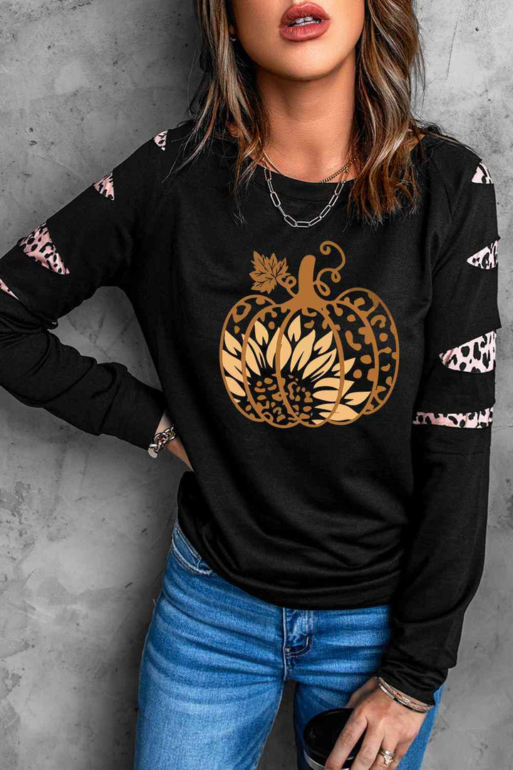 Leopard Pumpkin Graphic Sweatshirt |1mrk.com