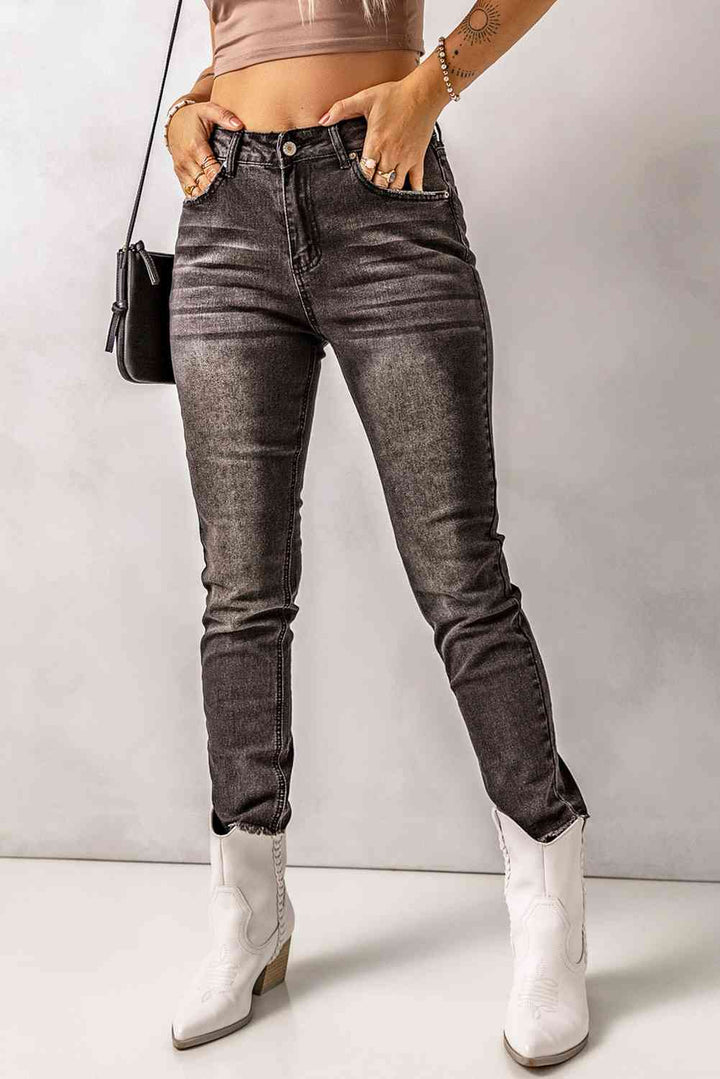 High Waist Raw Hem Skinny Jeans | 1mrk.com