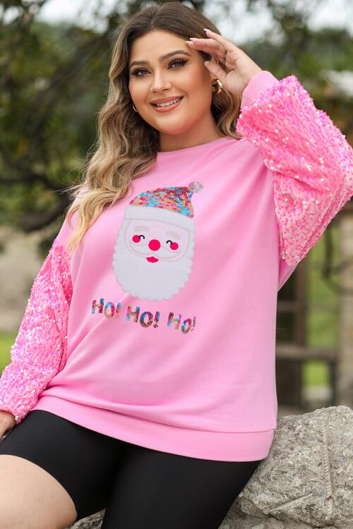 Plus Size Santa Graphic Sequin Long Sleeve Sweatshirt |1mrk.com