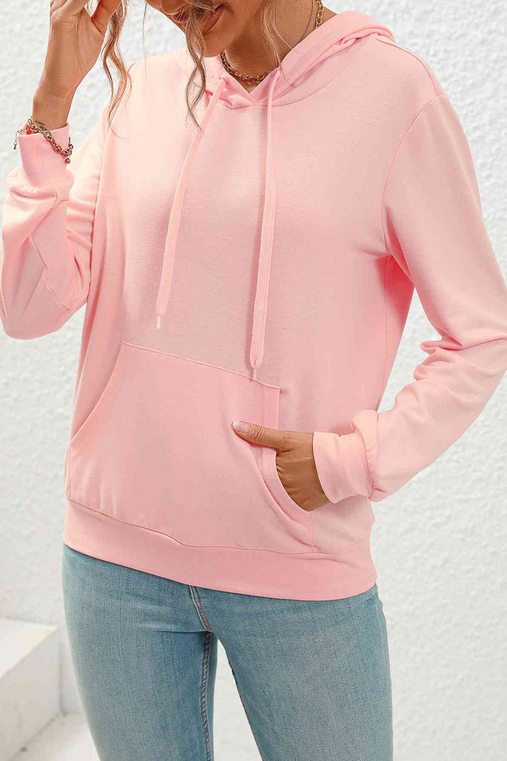 Drawstring Long Sleeve Hoodie with Pocket | 1mrk.com