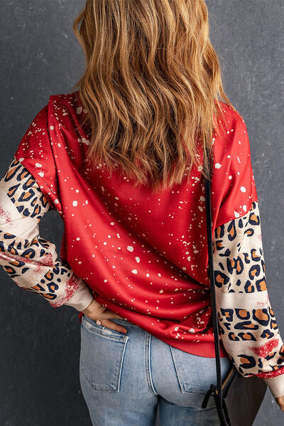 Leopard Round Neck Dropped Shoulder Sweatshirt | Trendsi