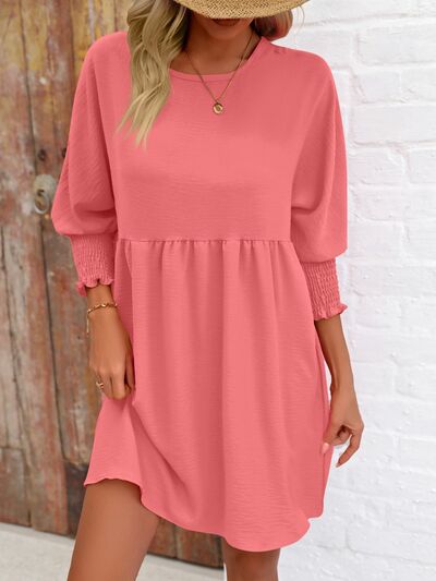 Round Neck Lantern Sleeve Mini Dress |1mrk.com