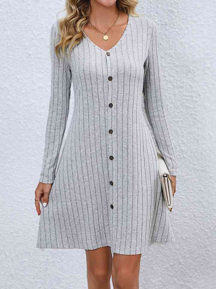 V-Neck Long Sleeve Mini Dress |1mrk.com