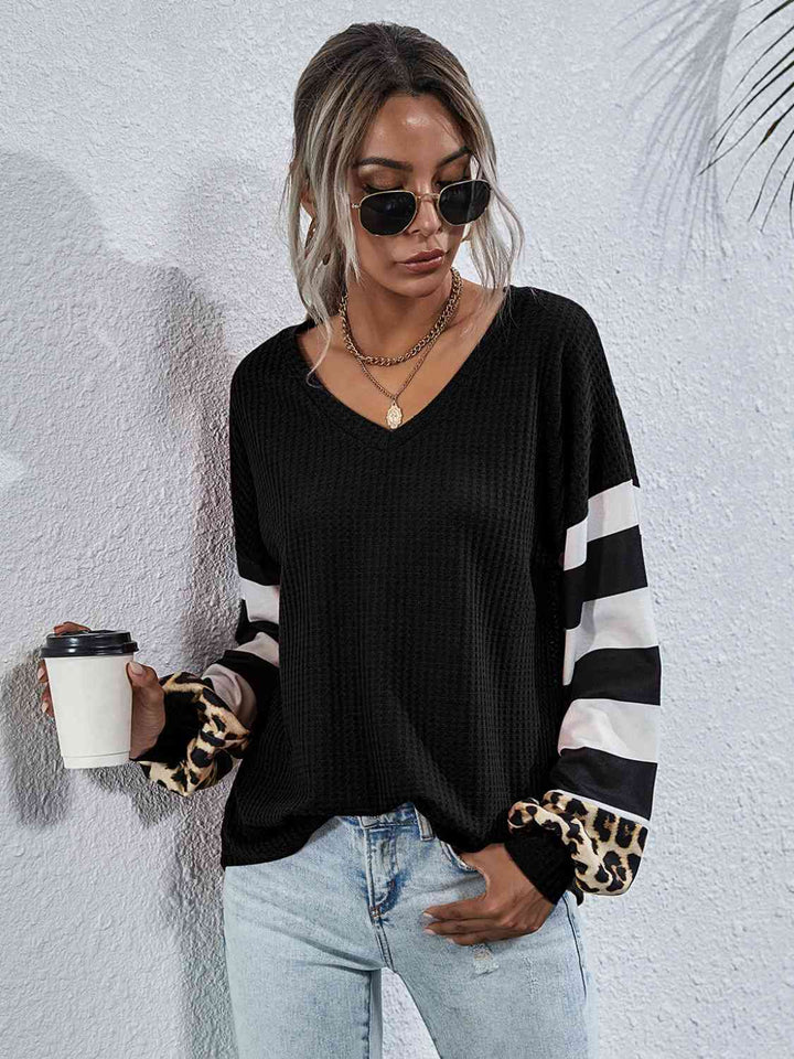 Leopard Striped Waffle-Knit Top | 1mrk.com