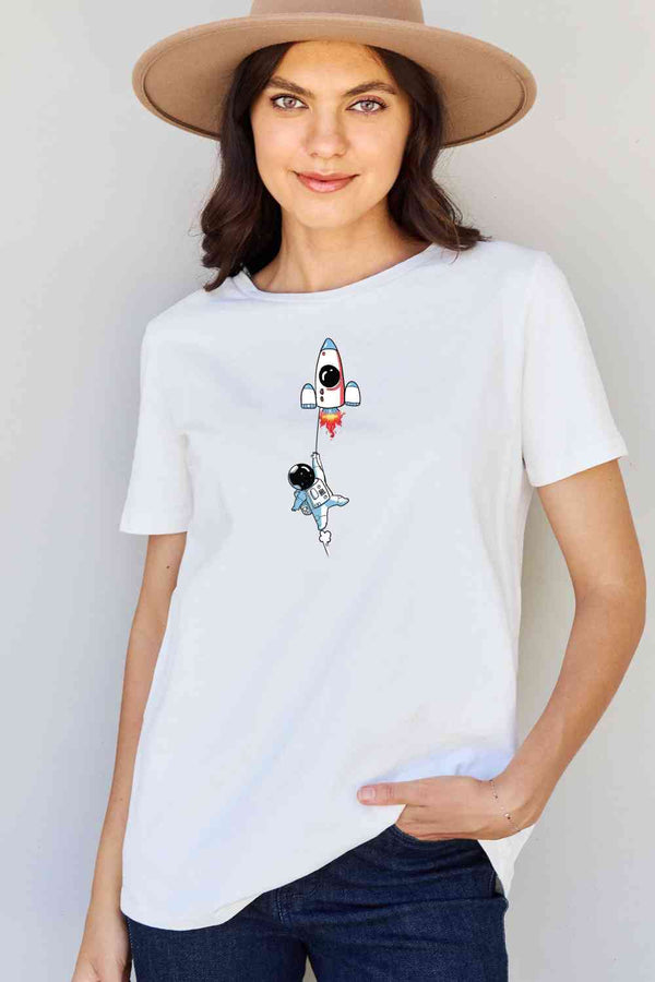 Simply Love Full Size Astronaut Graphic Cotton T-Shirt | 1mrk.com