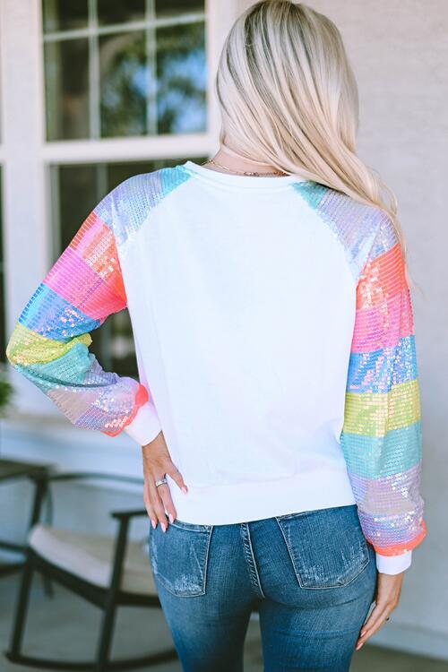 MERRY AND BRIGHT Sequin Long Sleeve Sweatshirt |1mrk.com