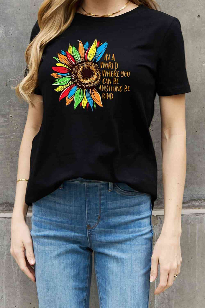 Simply Love Full Size Flower Slogan Graphic Cotton Tee | 1mrk.com