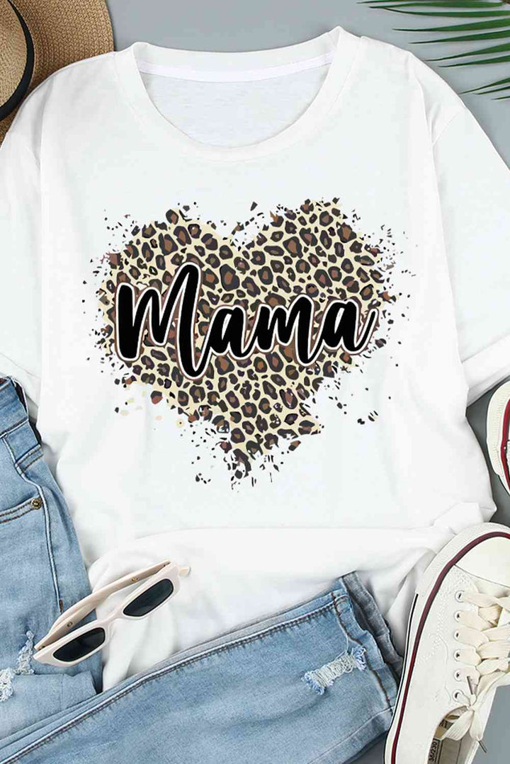 MAMA Leopard Heart Graphic Tee Shirt | 1mrk.com